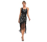 Viloree 1920s Flapper Fringed Sequin Dress Roaring 20s Fancy Dress Gatsby Costume Vintage Beaded Evening Dress Black M