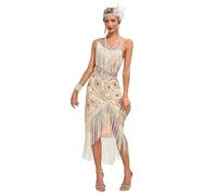 Viloree 1920s Flapper Fringed Sequin Dress Roaring 20s Fancy Dress Gatsby Costume Vintage Beaded Evening Dress