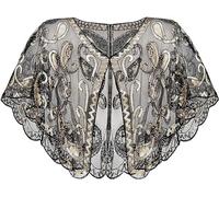 Viloree 1920s Shawls Sequin Beaded Evening Cape for Women Retro Wraps Scarf for Wedding Party Bride Dress Black & Gold (57)