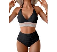 Viloree Women's High Waisted Bikini Set Tummy Control Swimwear 2 Piece Beach Holiday Swimming Costume for Pool Vacation Spa Black (132) M
