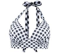 Viloree Women's Triangle Bikini Top Halter Neck Padded Non-wiBlack Plus Size Black & White Check 2XL