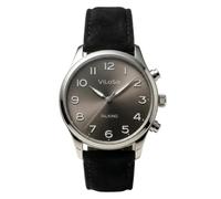 ViLoSa English Talking Watch, Mens Wrist Watch for The Blind Visually Impaired Elderly Man Nubuck Black Leather Strap White Dial with Alarm of Quartz ¡