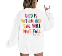 VILOVE Christian Sweatshirt Women Bible Verse Pullover Christian God Is Within Her Long Sleeve Inspirational Blouse Top, White, S