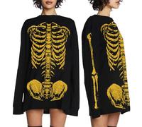 VILOVE Women Gothic Skeleton Sweatshirt Punk Oversized Skull Graphic Sweater Y2K Halloween Long Sleeve Hoodies Pullover, Black a, XL