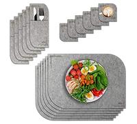 VILSTO Felt Placemat Coaster Cutlery Bag Set of 18 pieces, Light Grey - Heat Resistant, for Kitchen, Home Dinner Party, Outdoor Barbecue
