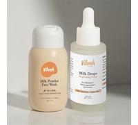 Vilvah Face Brightening Kit Large - Milk Powder Face Wash & Milk Drops Brightening Serum for Even Skin Tone & Radiant Glow, Natural Brightening Set for Daily Use