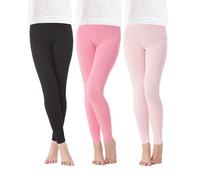 VilyR Girls' 3 Pack Full Length Solid Leggings(Black/Pink/Light Pink,10-11 Years)