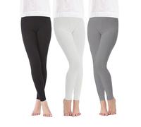 VilyR Girls' 3 Pack Full Length Solid Leggings(Black/White/Gray,8-9 Years)