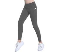 VilyR Girls' Athletic Leggings Kids High Waist Running Yoga Pants with Pockets,Dark Grey,9-10Y