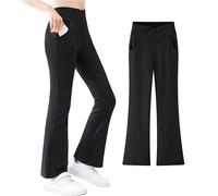 VilyR Girls Flare Leggings Cross High Waist Yoga Pants Kids Stretch Casual Dance Sports Tight Pants with Pockets,Black,10-11Y