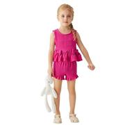 VilyR Toddler Baby Girl Summer Clothes Cotton Linen Sleevesless T-Shirt Skirt hemline design Tops + Shorts Cute Outfits Set,Rose,4-5Y