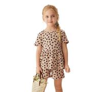 VilyR Toddler Baby Girl Summer Clothes Ribbed Knit Short Sleeves T-Shirt Skirt hemline design Tops + Shorts Cute Outfits Set,Khaki,4-5Y