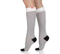 VIM & VIGR 30-40 mmHg Medical Grade Compression Socks for Women & Men (Cream & Black Pinstripe, Medium/Large Wide Calf (5)), Cream & Black Pinstripe, 5
