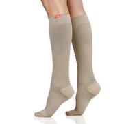 VIM & VIGR Moisture Wick Nylon 15-20 mmHg Compression Socks for Women & Men (Cashew, L/XL Wide Calf)