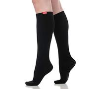 VIM & VIGR Moisture Wick Nylon 15-20 mmHg Graduated Compression Socks for Women & Men - Black - Large-X-Large Wide Calf