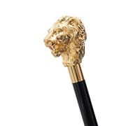 Vimal Nautical Lion Face Wooden Walking Cane - Brass Lion Head Handle Walking - Royal Walking Stick - Best Gift for Lover & Gentlemen, Golden & Black, 36 to 37 inch Approx.
