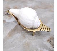 Vimal Nautical White & Golden Size 5 to 6 Inch Approx. shankh Conch Shell White with Brass Stand for Pooja