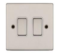 Vimark Vpd1204Ssw Pro Décor 2 Gang 2 Way 10A Switch Stainless Steel White Insert