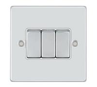 Vimark Vpd1205Chw Pro Décor 3 Gang 2 Way 10A Switch Polished Chrome White Insert
