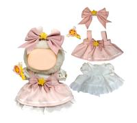 VIMARLEN 4Pcs Pink Doll Clothes and Accessories for 17cm Dolls, Includes Magic Girl Wand, Bow Hair Clip, Slip Dress & Overdress Set, Birthday Gifts for Girls Kids (No Doll)