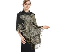 vimate Black Paisley Pashmina Scarfs- Winter Women'S Jacquard Rave Pashmina Shawls and Wraps for Evening Dresses(UK-Style 2-Black)