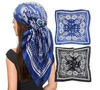 vimate Silk Head Scarf for Sleeping-Ladies 35'' Square Black Navy Paisley Satin Bandanas Silk Scarf for Hair Wrapping at Night(2 Pack-E)