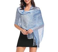 vimate Sparkling Shawl for Women, Glittering Metallic Shawl Scarf and Wraps for Evening Patry Dresses-Light Blue