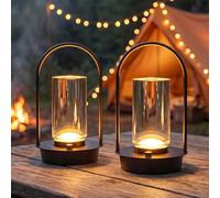 VIMAZ 2Pack Rechargeable Table Lamps,4000mAh Cordless Crystal Lantern Table Lamp for Indoor Outdoor,3-Color Stepless Dimming LED Touch Lamp,Small Battery Operated Lamps for Garden Coffee Table Camping