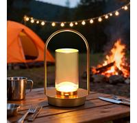 VIMAZ Cordless Table Lamp Rechargeable,Portable Metal Gold Table Lamps,4000mAH Crystal Lantern Table Lamp Touch Lamp,3 Color Stepless Dimming Battery Operated Lamp for Indoor Outdoor,Camping (Gold)