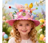 VIMAZ Easter Bonnet Kit, Make Your Own Easter Bonnet Hat with Bunny Rabbit, Chick, Colorful Eggs, Flowers, Grass for Easters Parade Party, DIY Activities for Girls & Boys (Pink)