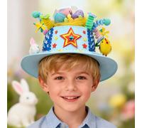 VIMAZ Easter Bonnet Kit, Make Your Own Easter Bonnet Hat with Bunny Rabbit, Chick, Colorful Eggs, Flowers, Grass for Easters Parade Party, DIY Activities for Girls & Boys (Blue)