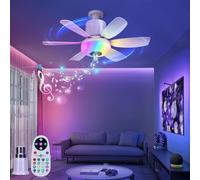 VIMAZ Lights Bulb Ceiling Fan with Bluetooth Speaker and Remote RGB Music, 2026 New White Dimmable Led Fan Light for Bedroom 32W E27 Base 3 Colors 3 Speeds Screw in Ceiling Lamps Socket Fan UK