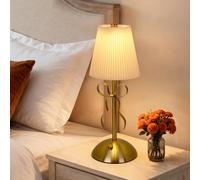 VIMAZ Rechargeable Lamp,3-Color Dimmable Cordless Table Lamp,Small LED Touch Lamps Bedside Table Lamp with Fabric Shade,Protable Wireless Battery Powered Bow Lamp for Bedroom Home Living Room (White)