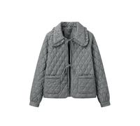 Vimida Women's Quilted Lightweight Jackets Long Sleeve Winter Cropped Cotton Padded Coat Jacket Bow Tie Puffy Outwear, Grey, XL