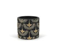 Vimin Box Elegant Earthenware Vase with Gold Phoenicians | BLACK & GOLD | Diameter 11 cm, Height 10 cm | Decorative Vase for Succulents, Flowers and Miniature Bonsai | Modern Interior Vase