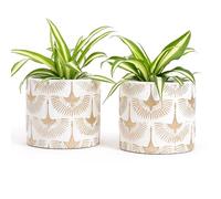 Vimin Box Pair of Terracotta Vases Hand Decorated White and Gold for Plants and Flowers, Home Decoration, Diameter 11 cm - 11 cm (White/Gold, 2 x S)