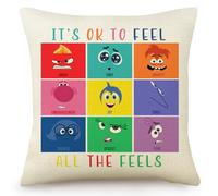 VIMITEAMER Inside Out Pillow Cover Joy Anger Anxiety Fear Envy Sadness Linen Throw Pillowcase for Home Bedroom Sofa Office Decor Gift for Child 18"x18"