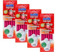 VIMIX Quickk Milk Magic Sipper Chocolate, Strawbeerry, Birthday Cake Jumbo, Unicorn Strawbeerry-banana-forest fruit Flavour Straws 78g (04 Packs, Strawbeery)