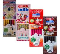 VIMIX Quickk Milk Magic Sipper Chocolate, Strawberry, Birthday Cake Jumbo, Unicorn Strawberry-banana-forest fruit Flavour Straws 78g (12 Packs, All Random Mixed)