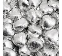 VIMIX Various Types of Heart Shaped Gummy Sweets Bag 1kg for Valentine's Day Celebration - Great for parties, event, wedding & Valentine's day (Silver Foil Milk Chocolate Hearts)