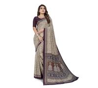 Vimla Women's Multicolor Crepe Silk Uniform Saree with Blouse - Elegant Design for Various Professional Settings, Wine, One Size