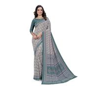 Vimla Women's Multicolor Crepe Silk Uniform Saree with Blouse - Elegant Design for Various Professional Settings, Turquoise, One Size