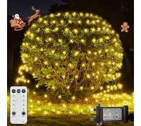 Vimlits Christmas Net Lights Outdoor, 4.5m x 1.5m 300 LED Mesh Lights for Bushes Plug in, Waterproof 8 Light Modes Green Wire String Lights with Remote Timer Garden Outside Fence Tree Decor Warm White