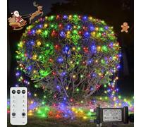 Vimlits Christmas Net Lights Outdoor, 4.5m x 1.5m 300 LED Mesh Lights for Bushes Plug in, Waterproof 8 Light Modes Green Wire String Lights with Remote Timer Garden Outside Fence Tree Decor Multicolor