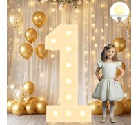 Vimlits Large 4FT Light Up Numbers Birthday Decoration, White Marquee Number Sign for 1st Party Anniversary Backdrop Wedding Baby Shower Big Mosaic Number Frame Foam Cardboard Pre-cut Number 1