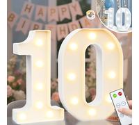 Vimlits Light Up Numbers 10th Birthday Decorations for Girls, LED Number Lights Lighted Number Sign for Party Backdrop Wedding Anniversary Remote Wall Table Decor - Cool White & Warm White 10