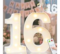 Vimlits Light Up Numbers 16th Birthday Decorations for Girls, LED Number Lights Lighted Number Sign for Party Backdrop Wedding Anniversary Remote Wall Table Decor - Cool White & Warm White 16