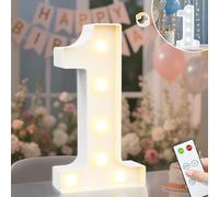 Vimlits Light Up Numbers 1st Birthday Decorations for Girls, LED Number Lights Lighted Number Sign for Party Backdrop Wedding Anniversary Remote Wall Table Decor - Cool White & Warm White 1