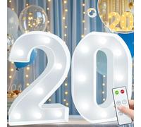 Vimlits Light Up Numbers 20th Birthday Decorations for Girls, LED Number Lights Lighted Number Sign for Party Backdrop Wedding Anniversary Remote Wall Table Decor - Cool White & Warm White 20