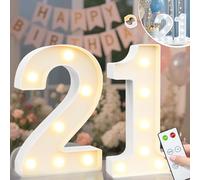 Vimlits Light Up Numbers 21th Birthday Decorations, LED Number Lights Lighted Number Sign for Party Backdrop Wedding Anniversary Remote Wall Table Decor - Cool White & Warm White 21